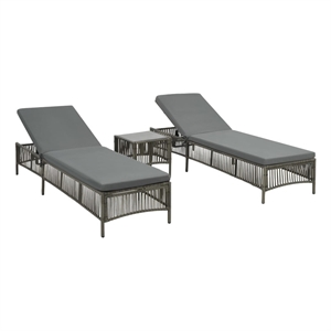 Pemberly Row PE Rattan and Steel Sun Lounger Set of 2 with Table in Gray