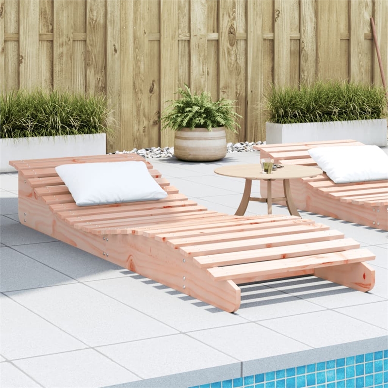 Pemberly Row Solid Douglas Fir Wood Adjustable Sun Lounger in Natural