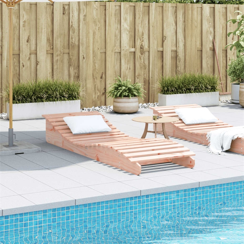 Pemberly Row Solid Douglas Fir Wood Adjustable Sun Lounger in Natural