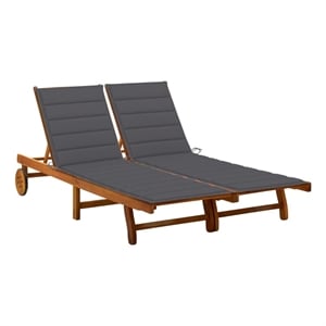 Pemberly Row Acacia Wood 2-Person Sun Lounger with Wheels in Anthracite