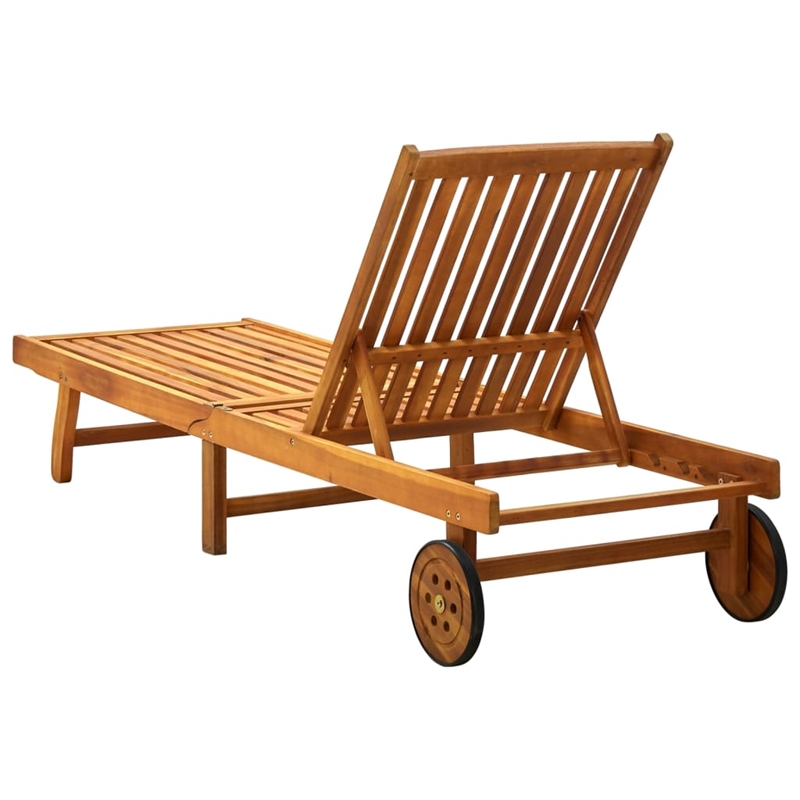 Pemberly Row Acacia Wood Sun Lounger with Adjustable Footrests in Gray