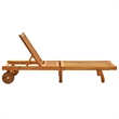 Pemberly Row Acacia Sun Lounger with Pull-Out Table in Natural and Black