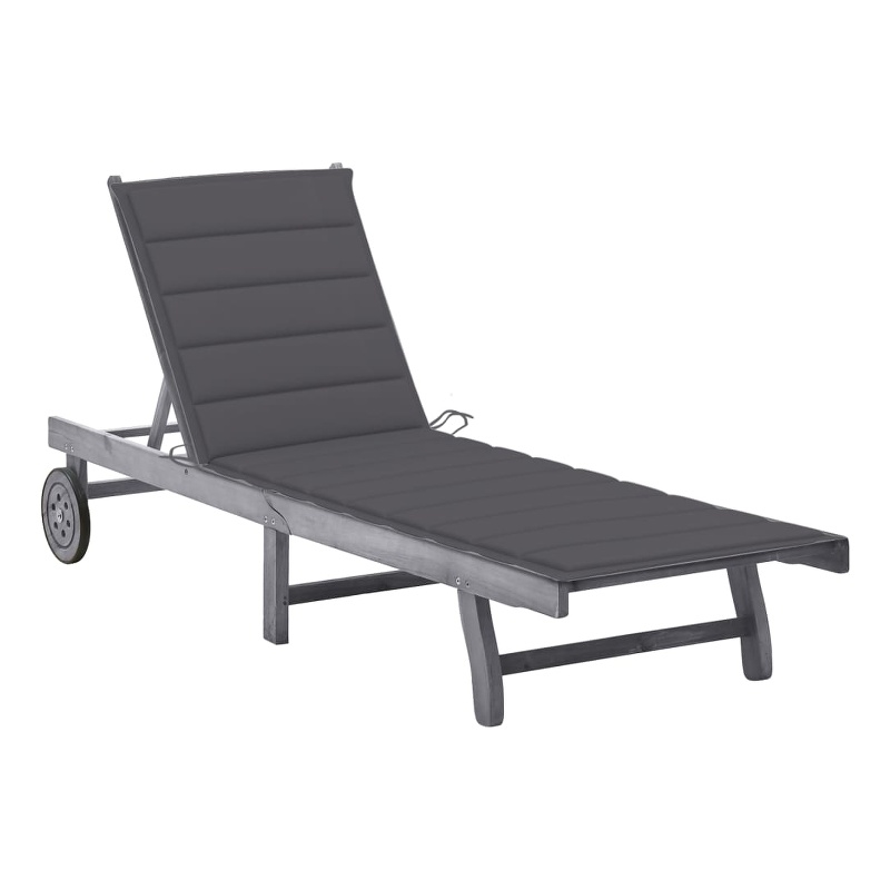 Pemberly Row Solid Acacia Wood 4-Position Sun Lounger with Wheels in Gray
