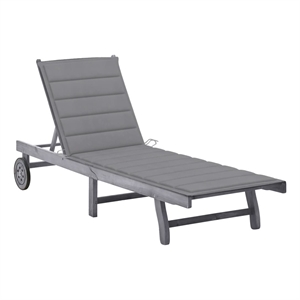 Pemberly Row 78.7&quot Solid Acacia Wood Sun Lounger with Wheels in Gray