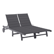 Pemberly Row Solid Acacia Wood 2-Person Sun Lounger with Wheels in Gray