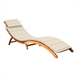 Pemberly Row Solid Acacia Wood Foldable Sun Lounger with Cushion in Cream