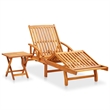 Pemberly Row Acacia Wood Adjustable Sun Lounger with Table in Anthracite