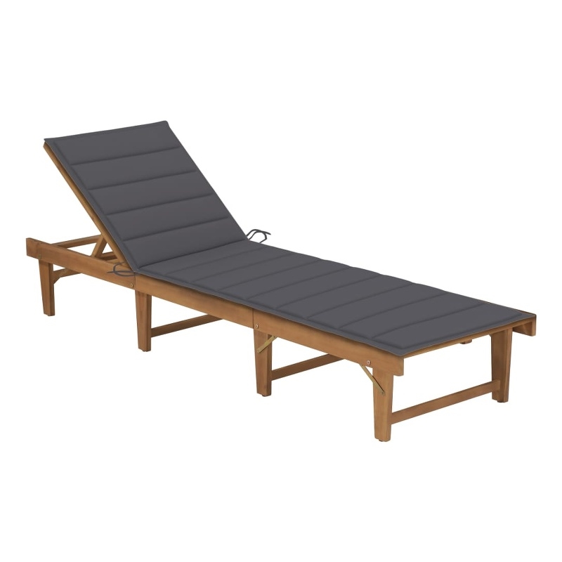 Pemberly Row Acacia Wood Foldable Sun Lounger with Cushion in Anthracite