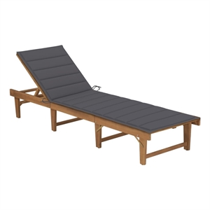 Pemberly Row Acacia Wood Foldable Sun Lounger with Cushion in Anthracite