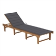 Pemberly Row Acacia Wood Foldable Sun Lounger with Cushion in Anthracite