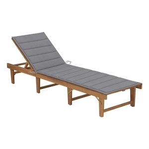 Pemberly Row Solid Acacia Wood Foldable Sun Lounger with Cushion in Gray