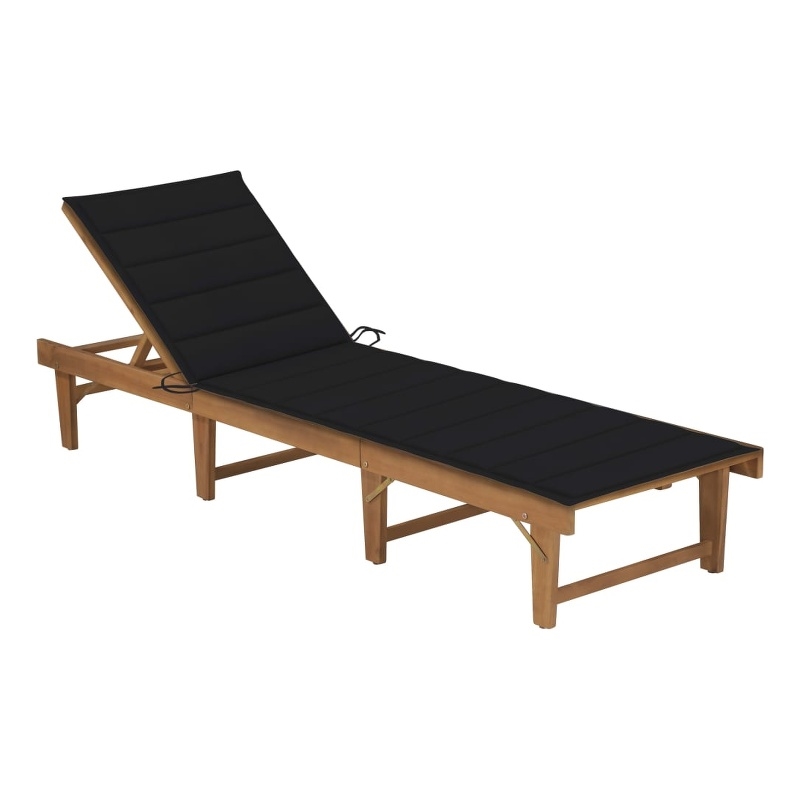 Pemberly Row Solid Acacia Wood 4-Position Foldable Sun Lounger in Black