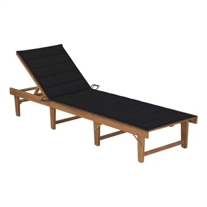 Pemberly Row Solid Acacia Wood 4-Position Foldable Sun Lounger in Black