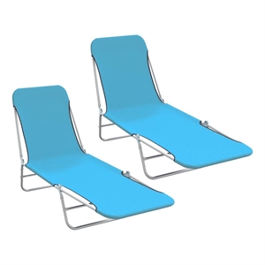 Pemberly Row Powder-Coated Steel Foldable Sun Lounger in Blue (Set of 2)