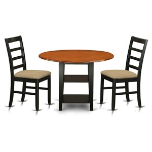 Pemberly Row 3-Piece Dining Set in Black & Cherry with Round Table