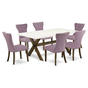 Pemberly Row 7-Piece Dining Set with Jacobean Brown Finish & Linen Fabric