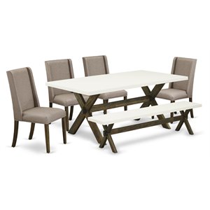 Pemberly Row 6-Piece Wood Dining Set in Jacobean Brown with Bench
