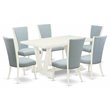 Pemberly Row 7-Piece Rubberwood Dining Set in Linen White and Baby Blue