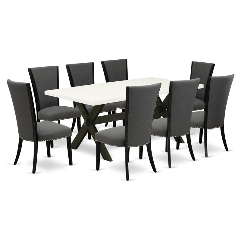 Pemberly Row X-Style 9-Piece Wood Dining Set with Cushioned Chairs in White