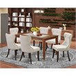 Pemberly Row 7-Piece Wood Dining Set with Fabric Seats in Mahogany