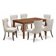 Pemberly Row 7-Piece Wood Dining Set with Fabric Seats in Mahogany