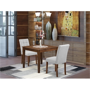 Pemberly Row 3-Piece Dining Table Set in Walnut Finish and Light Gray