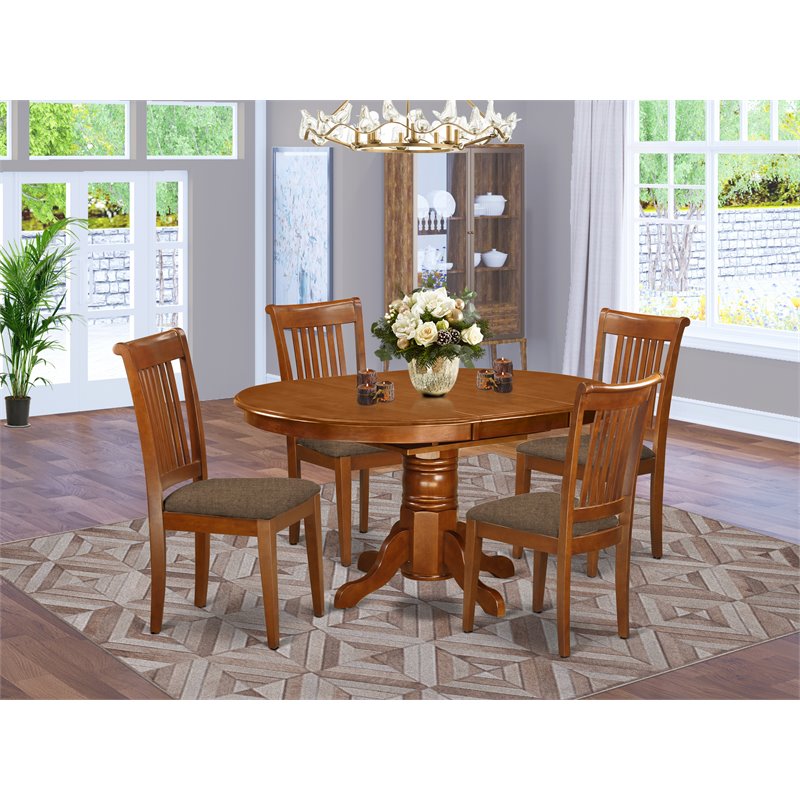 Pemberly Row 5 Pc Dining Set with Cushion Seat Rubberwood Saddle Brown