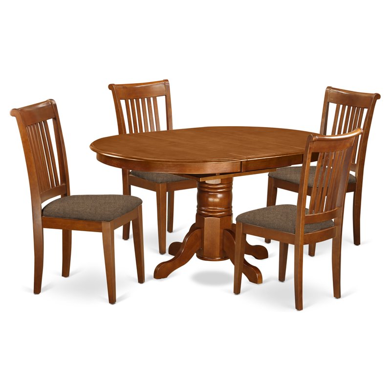 Pemberly Row 5 Pc Dining Set with Cushion Seat Rubberwood Saddle Brown