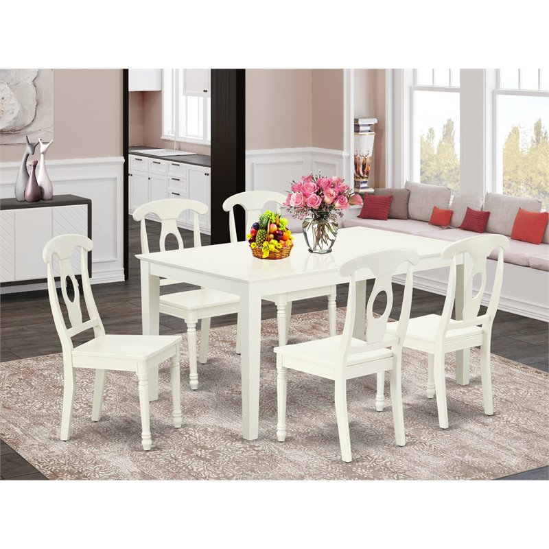 Pemberly Row 7-Piece Wood Dining Set with Rectangular Table Linen White