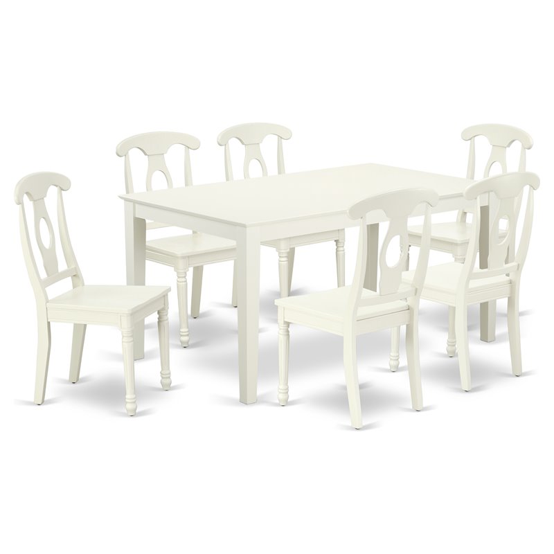 Pemberly Row 7-Piece Wood Dining Set with Rectangular Table Linen White