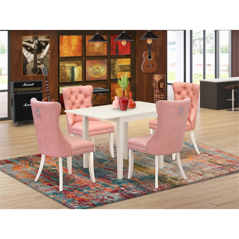 Pemberly Row 5-Piece Dinette Set with Faux Leather Chairs in Linen White