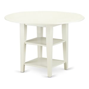 Pemberly Row Mid-Century Dining Table with 2 Shelves in Linen White