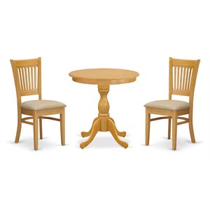 Pemberly Row 3-Piece Round Dining Set with Fabric Chairs in Oak Finish