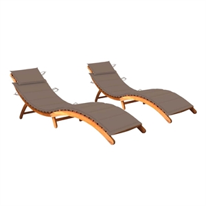 Pemberly Row Solid Acacia Wood Foldable Sun Lounger Set of 2 in Taupe