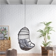 Pemberly Row Gray Fabric Rattan Hanging Basket Chair with 8 ft Chain