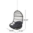 Pemberly Row Gray Fabric Rattan Hanging Basket Chair with 8 ft Chain