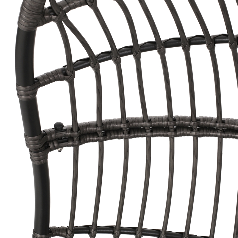 Pemberly Row Gray Fabric Rattan Hanging Basket Chair with 8 ft Chain