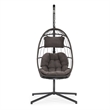 Pemberly Row Gray Aluminum Hanging Egg Chair with Stand and Cup Holder