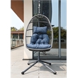 Pemberly Row Blue Aluminum Hanging Egg Chair with Stand and Cup Holder