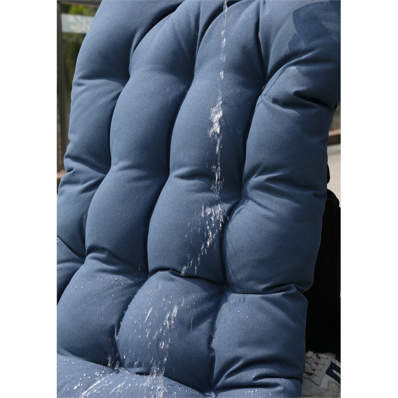 Pemberly Row Blue Aluminum Hanging Egg Chair with Stand and Cup Holder