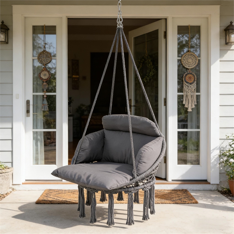 Pemberly Row Gray Steel Hanging Hammock Swing Chair 31.5
