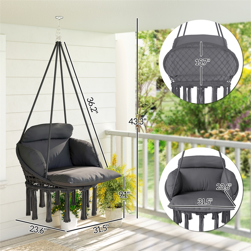 Pemberly Row Gray Steel Hanging Hammock Swing Chair 31.5