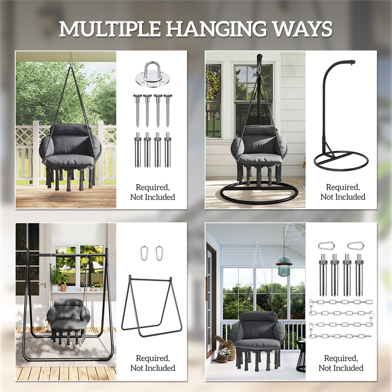 Pemberly Row Gray Steel Hanging Hammock Swing Chair 31.5