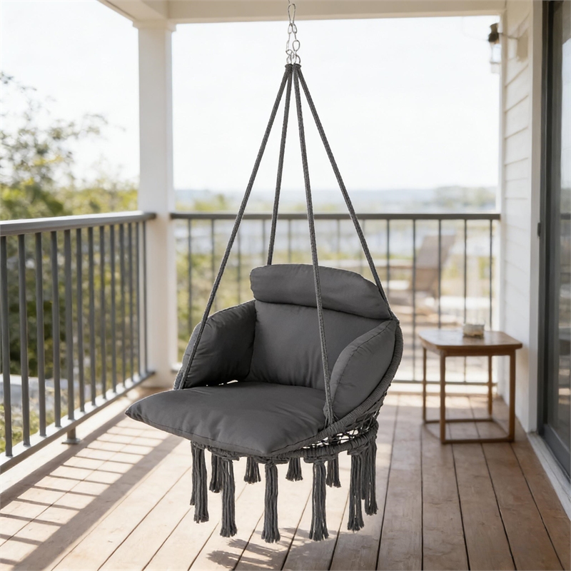 Pemberly Row Gray Steel Hanging Hammock Swing Chair 31.5