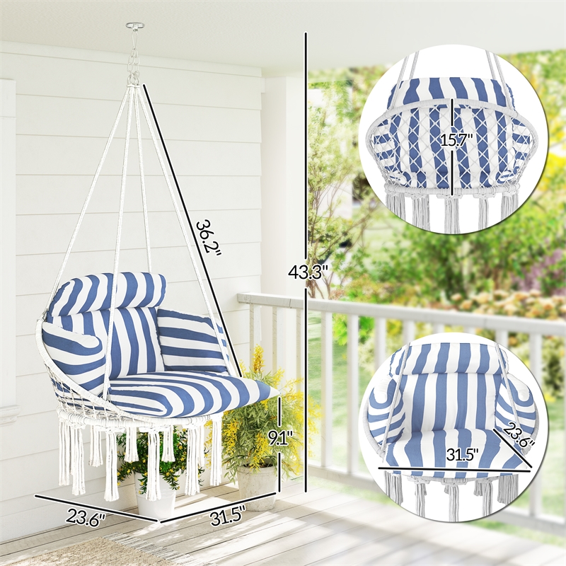 Pemberly Row White Steel Hanging Hammock Swing Chair 31.5