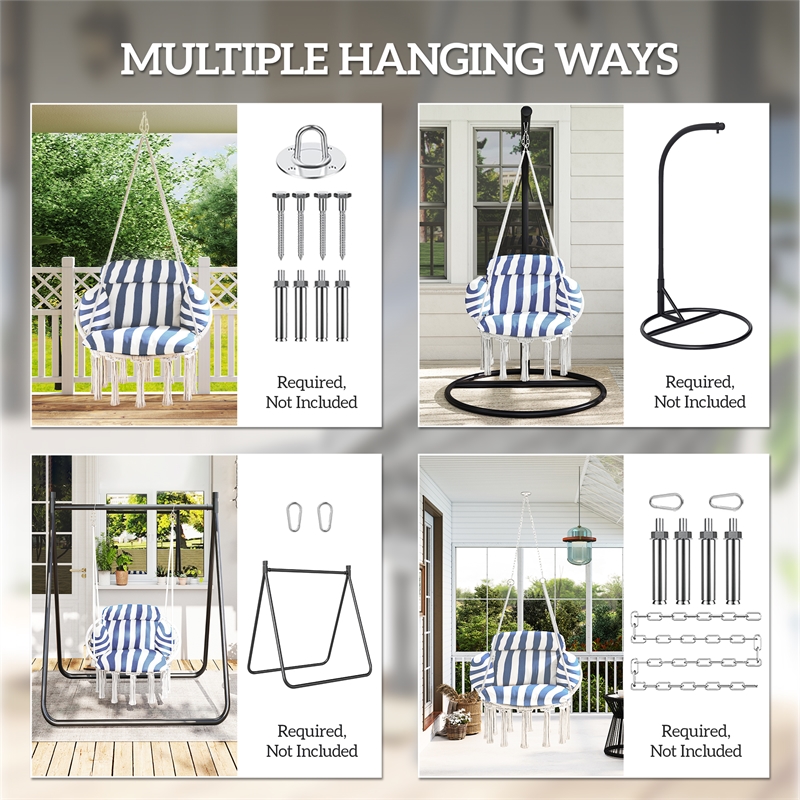 Pemberly Row White Steel Hanging Hammock Swing Chair 31.5