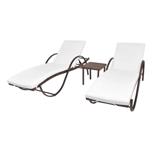 Pemberly Row PE Rattan Sun Lounger Set with Cushions in Brown (5-Piece)