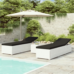 Pemberly Row PE Rattan 3-Piece Sun Lounger Set with Cushions in Black/White