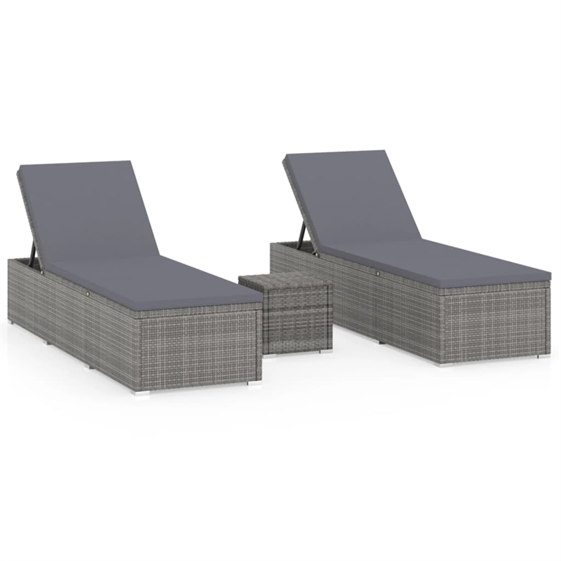 Pemberly Row PE Rattan Adjustable Sun Lounger Set with Table in Gray