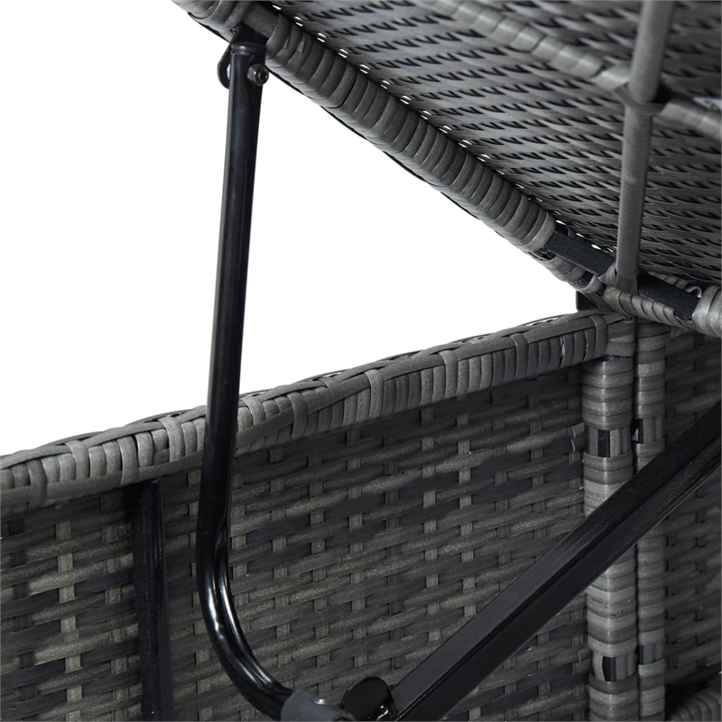 Pemberly Row PE Rattan Adjustable Sun Lounger Set with Table in Gray